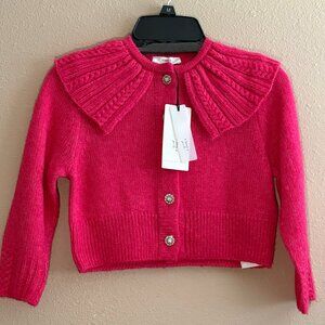 Girls Hot Pink Knit Cardigan w/ Fancy Collar & Rhinestone Buttons NWT